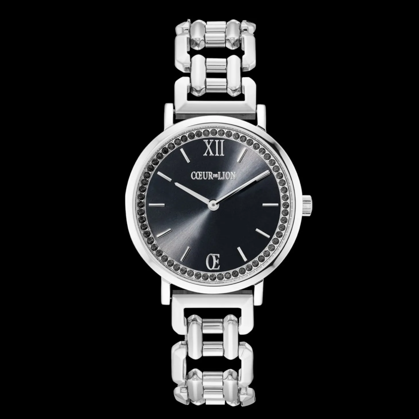 COEUR DE LION Gift Set Watch Round Sparkling Mysterious Black Silver & Princess Shape Mix Bracelet Black-White