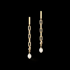 COEUR DE LION Modern Chain Earrings With Freshwater Pearl Charms Gold