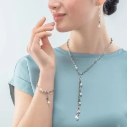 COEUR DE LION Modern Chain Necklace With Freshwater Pearl Charms Silver