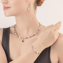 COEUR DE LION Necklace Brilliant Square Interchangeable Pendant Precious Dark Green