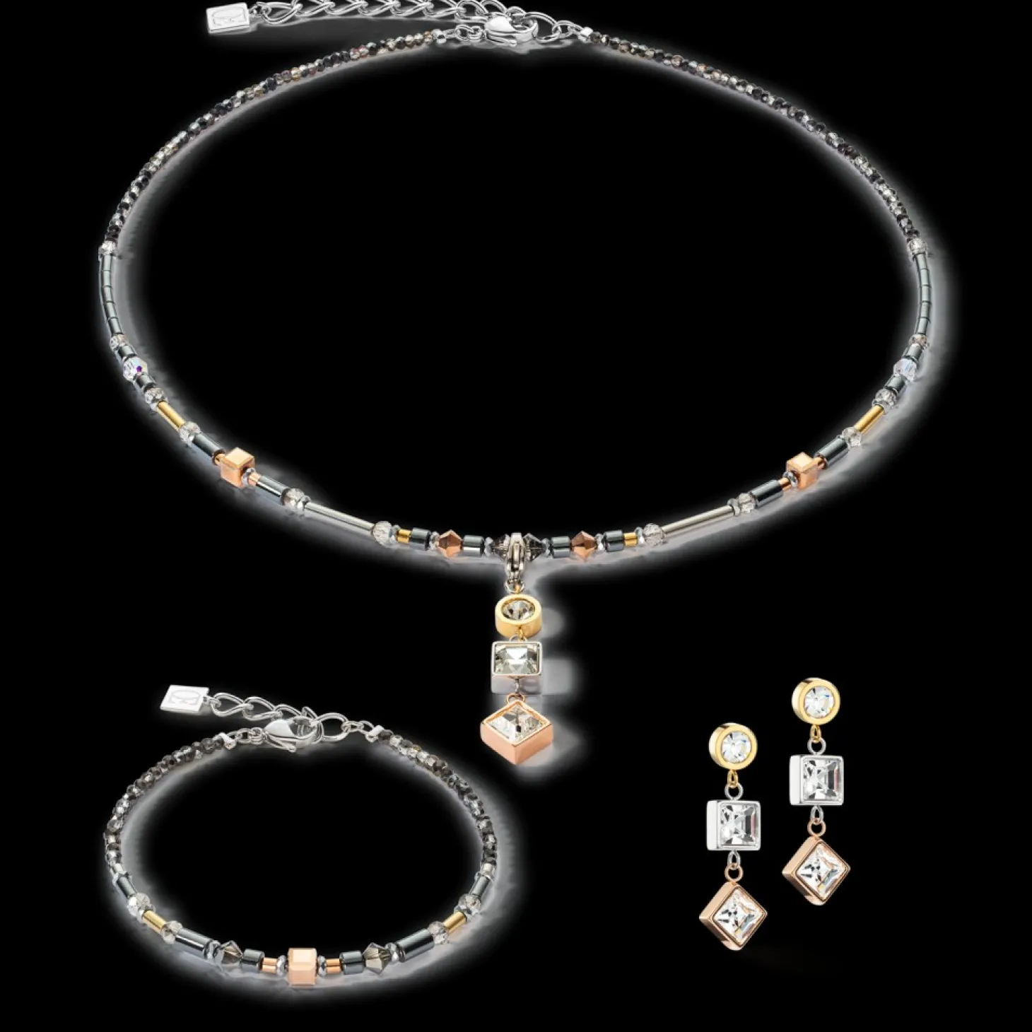 COEUR DE LION Necklace Brilliant Square Trilogy Interchangeable Pendant Tricolor