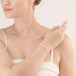COEUR DE LION Necklace Cube Trilogy & Oval Freshwater Pearls