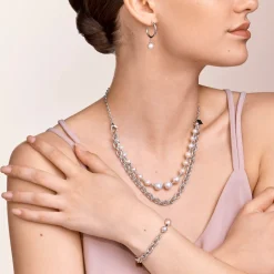 COEUR DE LION Necklace Freshwater Pearls & Chunky Chain 4-In-1 White-Silver