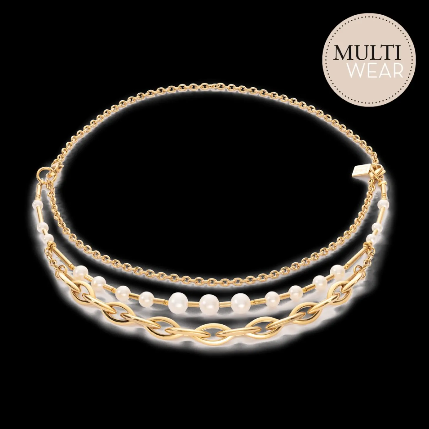 COEUR DE LION Necklace Freshwater Pearls & Chunky Chain Navette Multiwear White-Gold