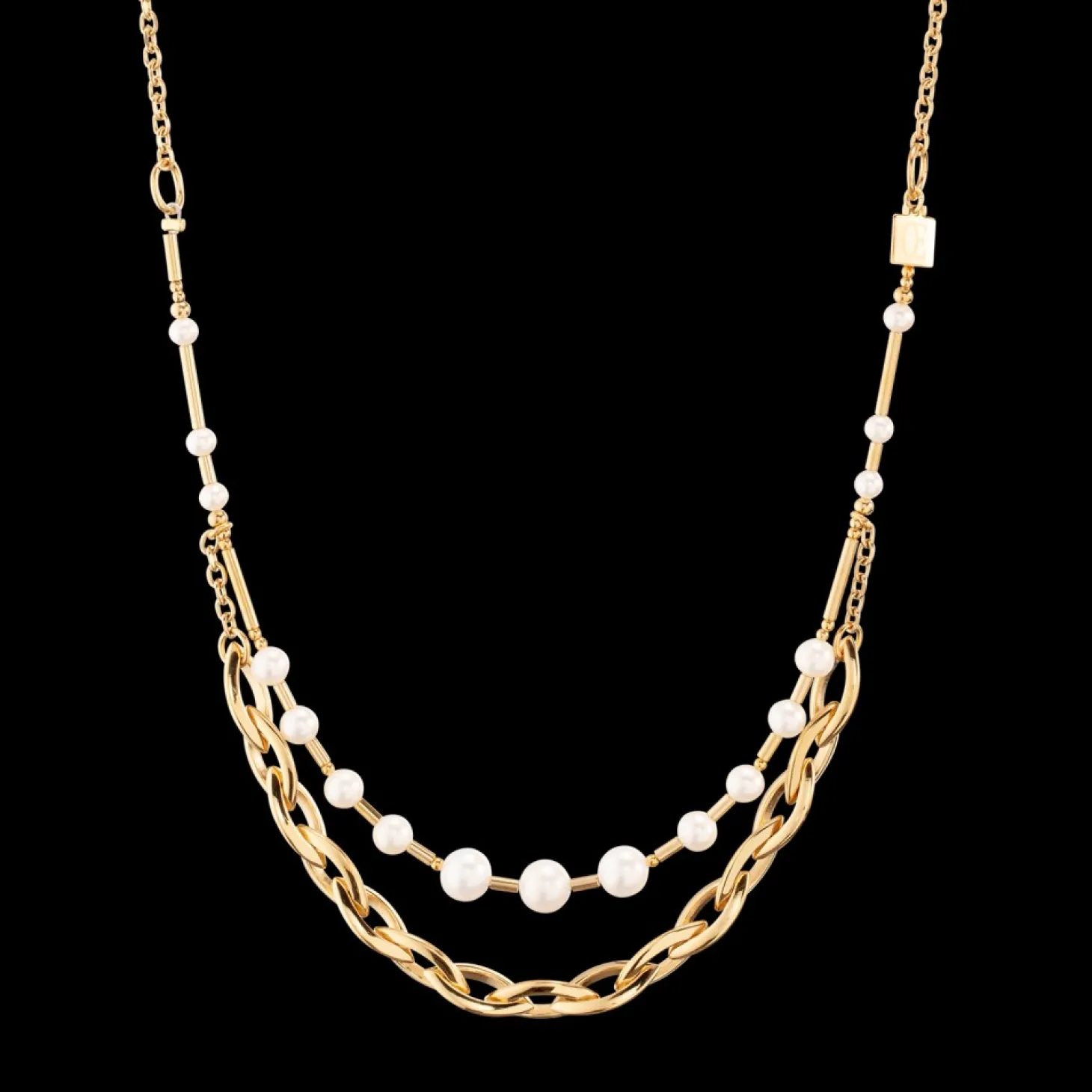 COEUR DE LION Necklace Freshwater Pearls & Chunky Chain Navette Multiwear White-Gold