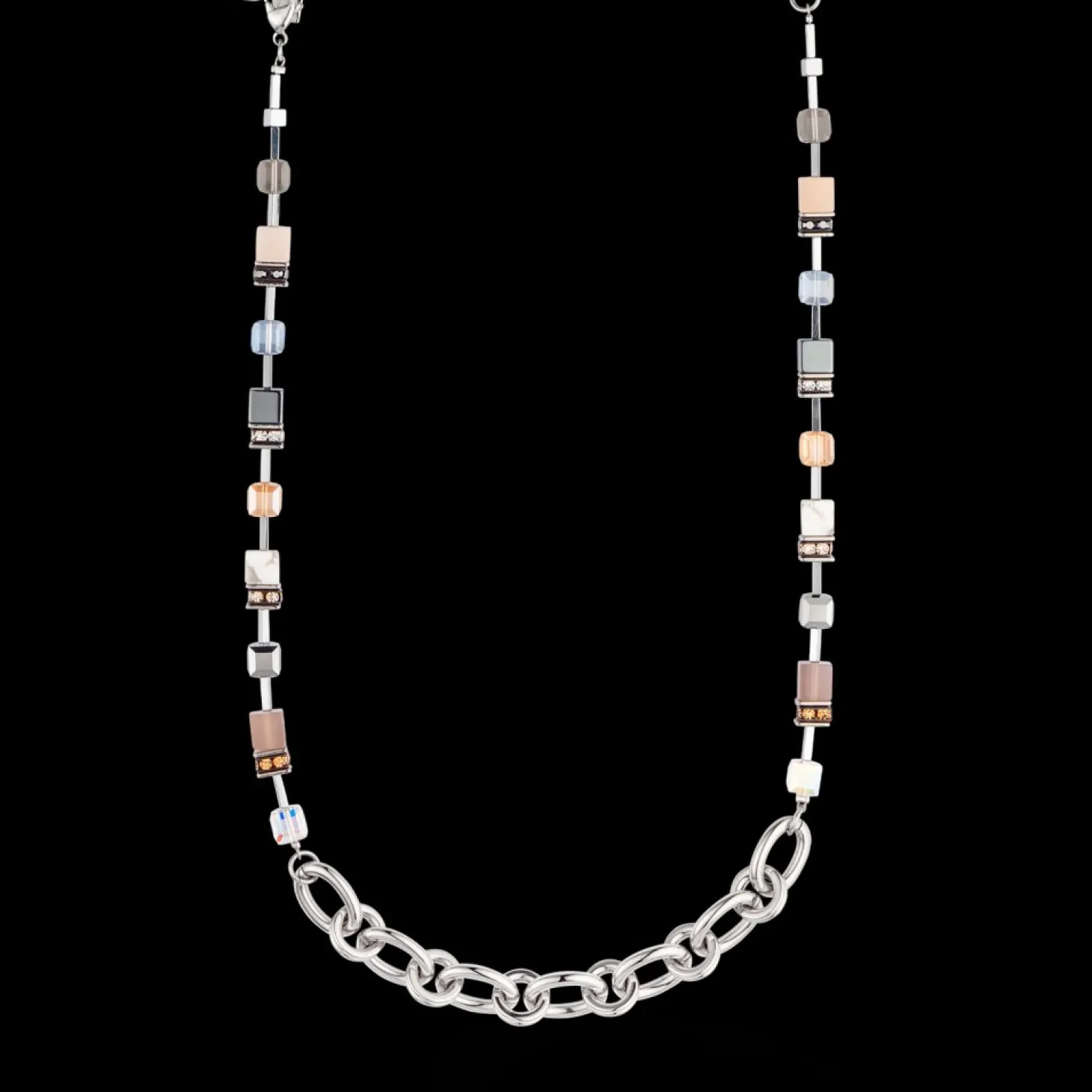 COEUR DE LION Necklace Geocube® Statement Precious Chunky Chain Multiwear Grau-Beige
