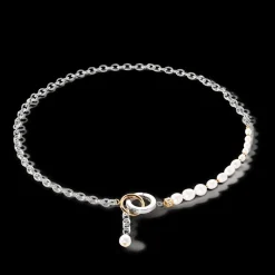 COEUR DE LION Necklace Y & Oval Freshwater Pearls With O-Ring Bicolor