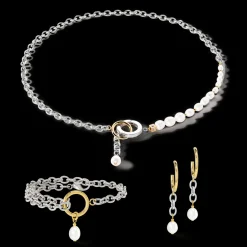 COEUR DE LION Necklace Y & Oval Freshwater Pearls With O-Ring Bicolor