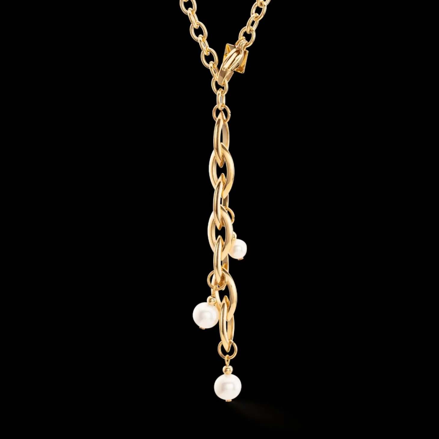 COEUR DE LION Necklace Y Navette Freshwater Pearls Gold