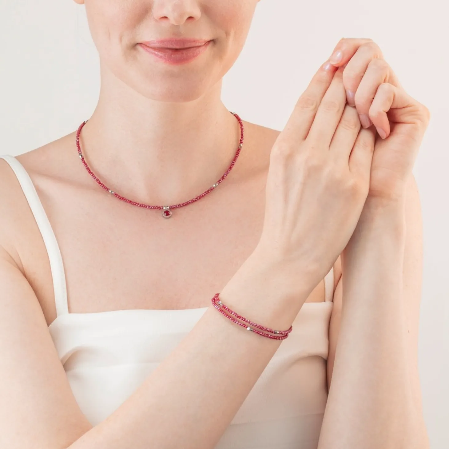 COEUR DE LION Sparkling Dot Delicate Bracelet Rose Silver & Red