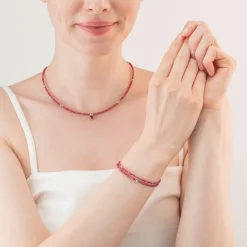 COEUR DE LION Sparkling Dot Delicate Necklace Rose Silver & Red