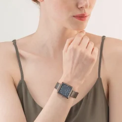 COEUR DE LION Watch Iconic Square Anthracite Mother-Of-Pearl Milanese Stainless Steel Anthracite