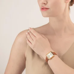COEUR DE LION Watch Iconic Square Gold White Sunray Bracelet Leather Classy Brown