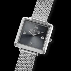 COEUR DE LION Watch Iconic Square Graphite Sunray Milanese Stainless Steel