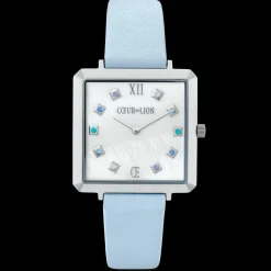 COEUR DE LION Watch Iconic Square Mother-Of-Pearl Silver Bracelet Leather Cool Blue