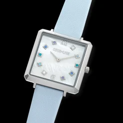 COEUR DE LION Watch Iconic Square Mother-Of-Pearl Silver Bracelet Leather Cool Blue