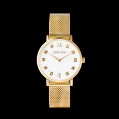 COEUR DE LION Watch Round Brilliant White Milanese Stainless Steel Gold