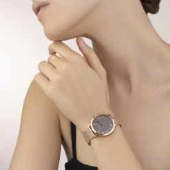 COEUR DE LION Watch Round Mocha Matt Milanese Stainless Steel Rose Gold