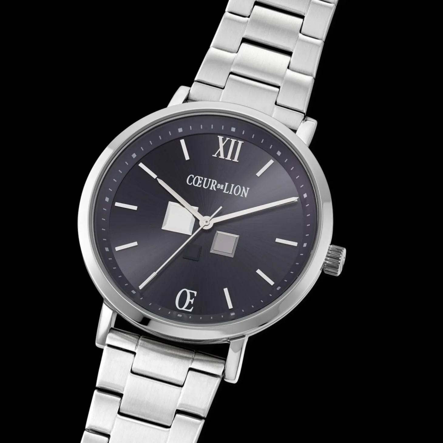 COEUR DE LION Watch Round Statement Unisex Sunray Midnight Blue Stainless Steel Frosted Silver